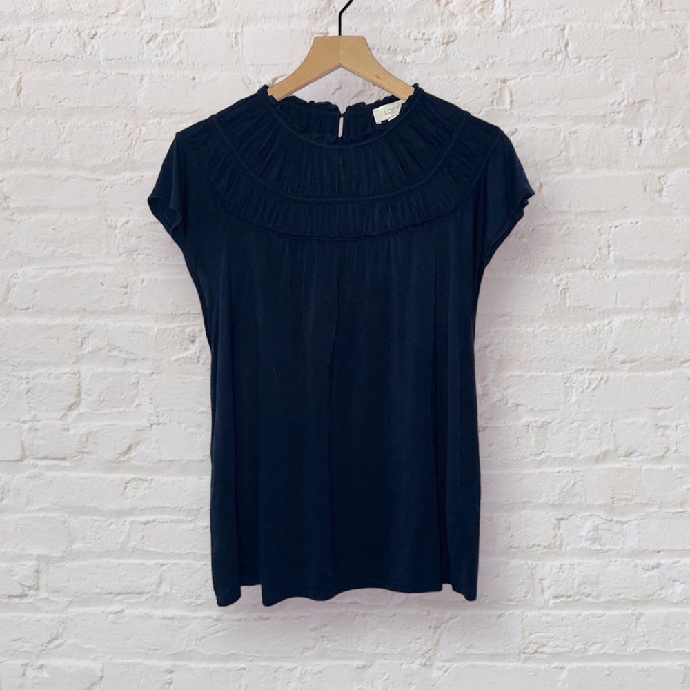LOFT Navy Blue Flutter Sleeve Top Size Large